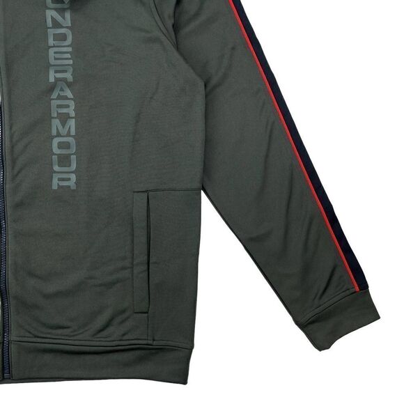 New Under Armour Men Khaki Gray Full Zip Jacket Stripes Long Sleeve Sport US L - Picture 5 of 9
